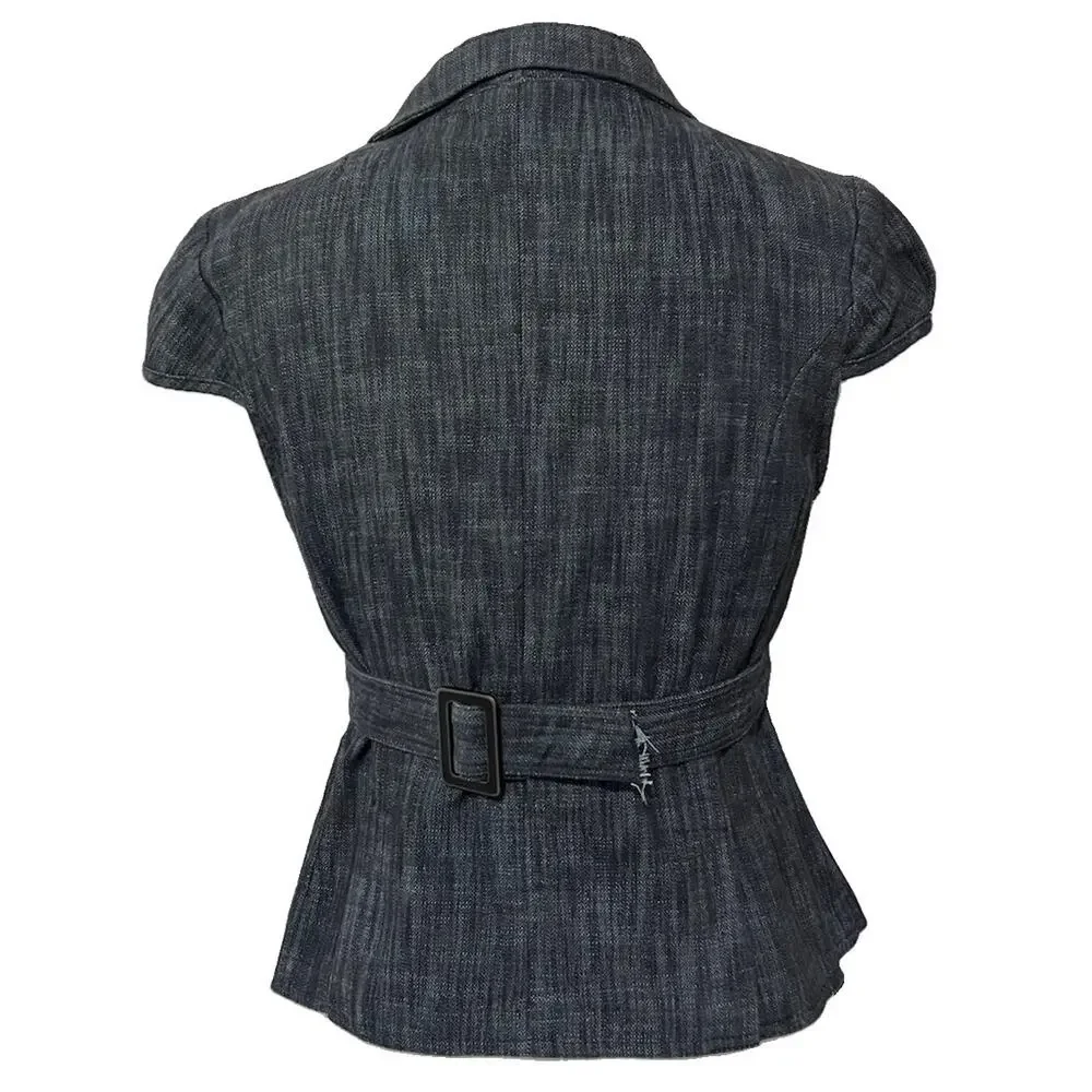 D.F.A New York Y2K Denim Blazer Top Womens M Stretch Cap Sleeve Dark Academia